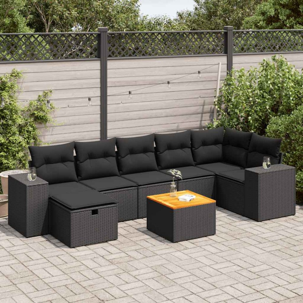 vidaXL Loungegrupp för trädgården med dynor 8 delar svart konstrotting