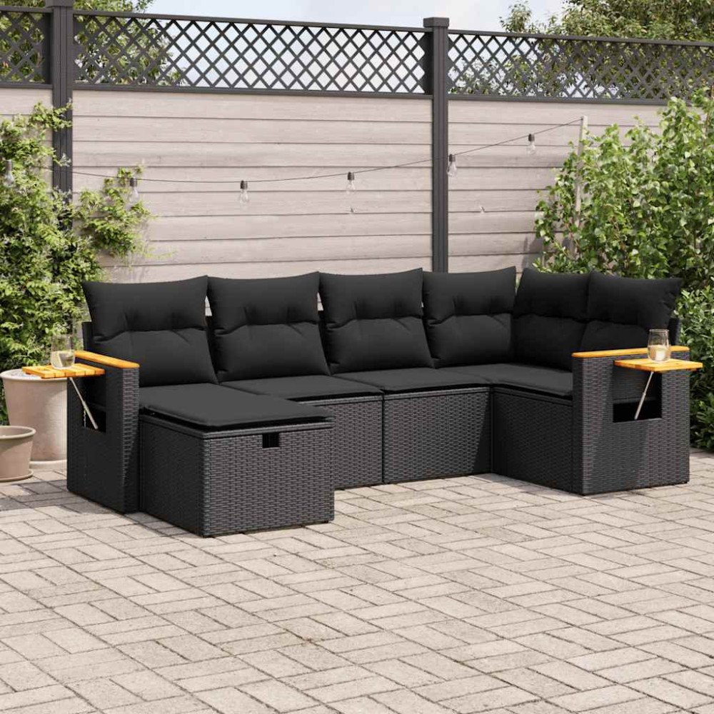 vidaXL Loungegrupp med dynor 6 delar svart konstrotting