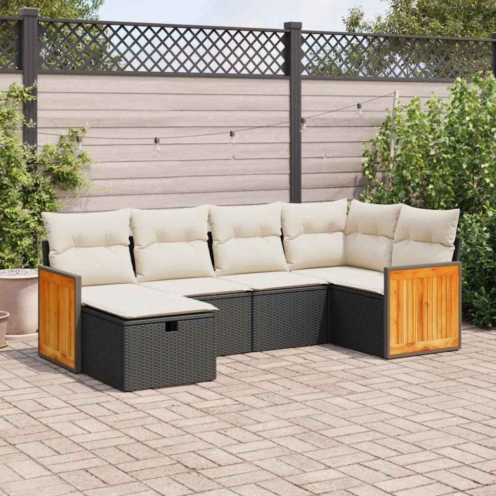 vidaXL Loungegrupp med dynor 6 delar svart konstrotting