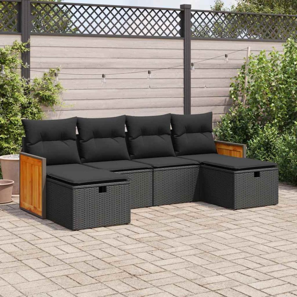 vidaXL Loungegrupp med dynor 6 delar svart konstrotting