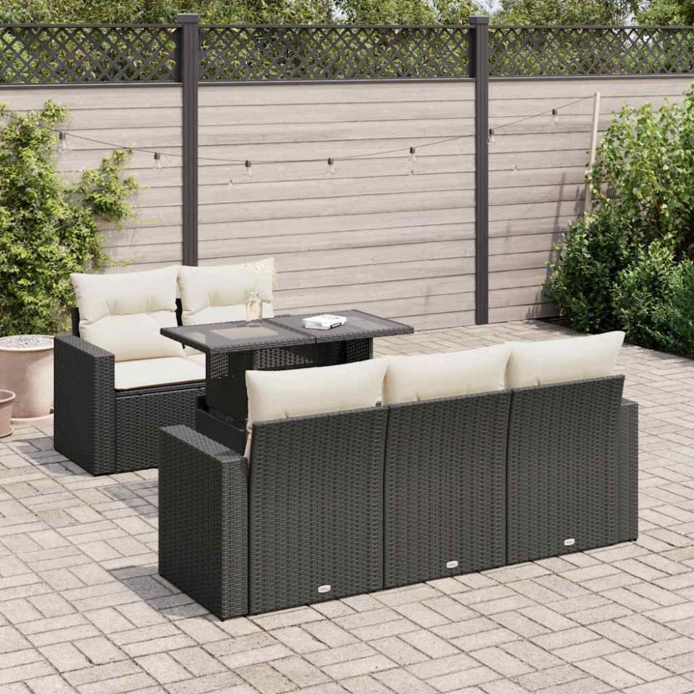 vidaXL Loungegrupp med dynor 6 delar svart konstrotting