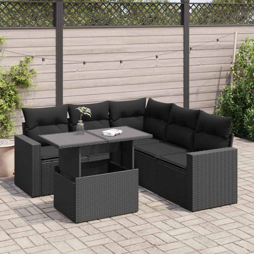 vidaXL Loungegrupp med dynor 6 delar svart konstrotting