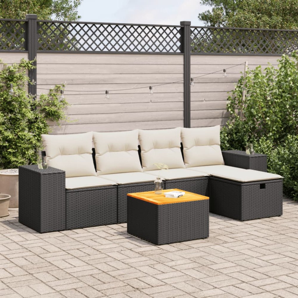 vidaXL Loungegrupp med dynor 6 delar svart konstrotting