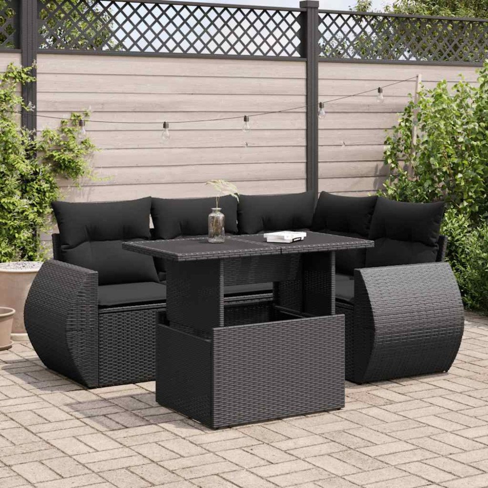 vidaXL Loungegrupp för trädgården med dynor 5 delar svart konstrotting