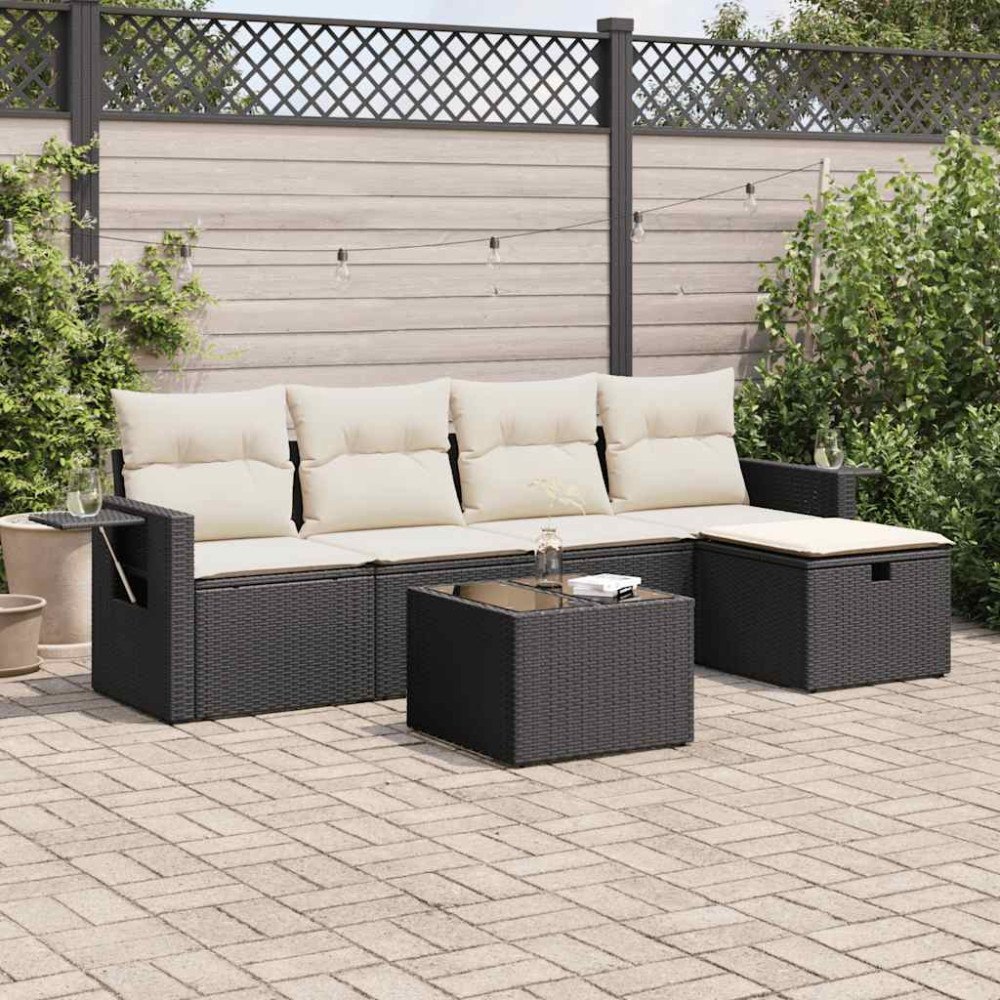 vidaXL Loungegrupp med dynor 6 delar svart konstrotting
