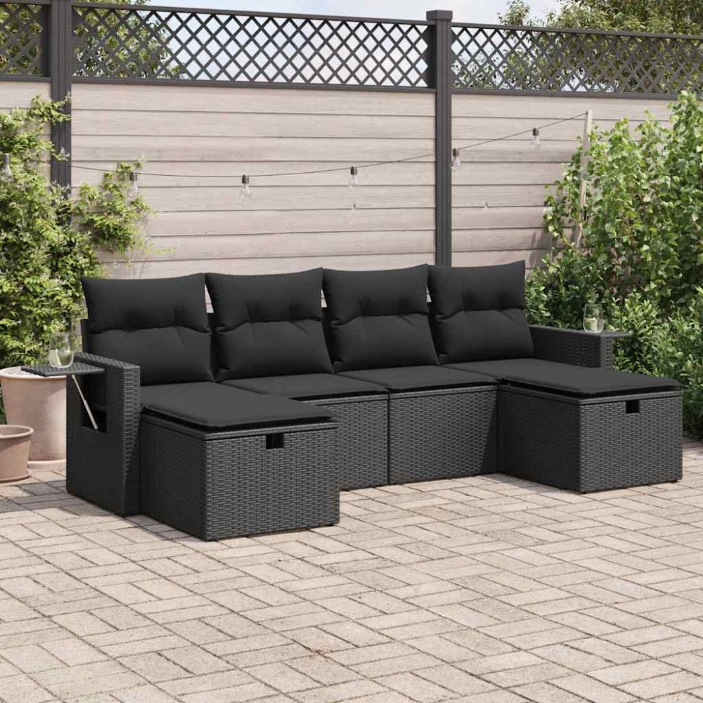 vidaXL Loungegrupp med dynor 6 delar svart konstrotting