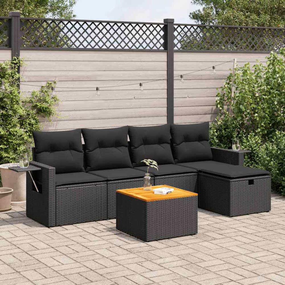 vidaXL Loungegrupp med dynor 6 delar svart konstrotting