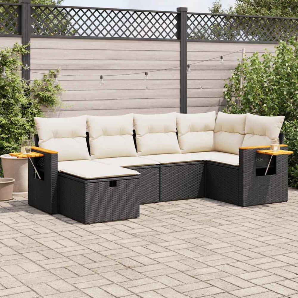 vidaXL Loungegrupp med dynor 6 delar svart konstrotting