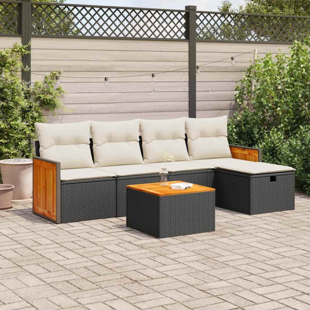 vidaXL Loungegrupp med dynor 6 delar svart konstrotting