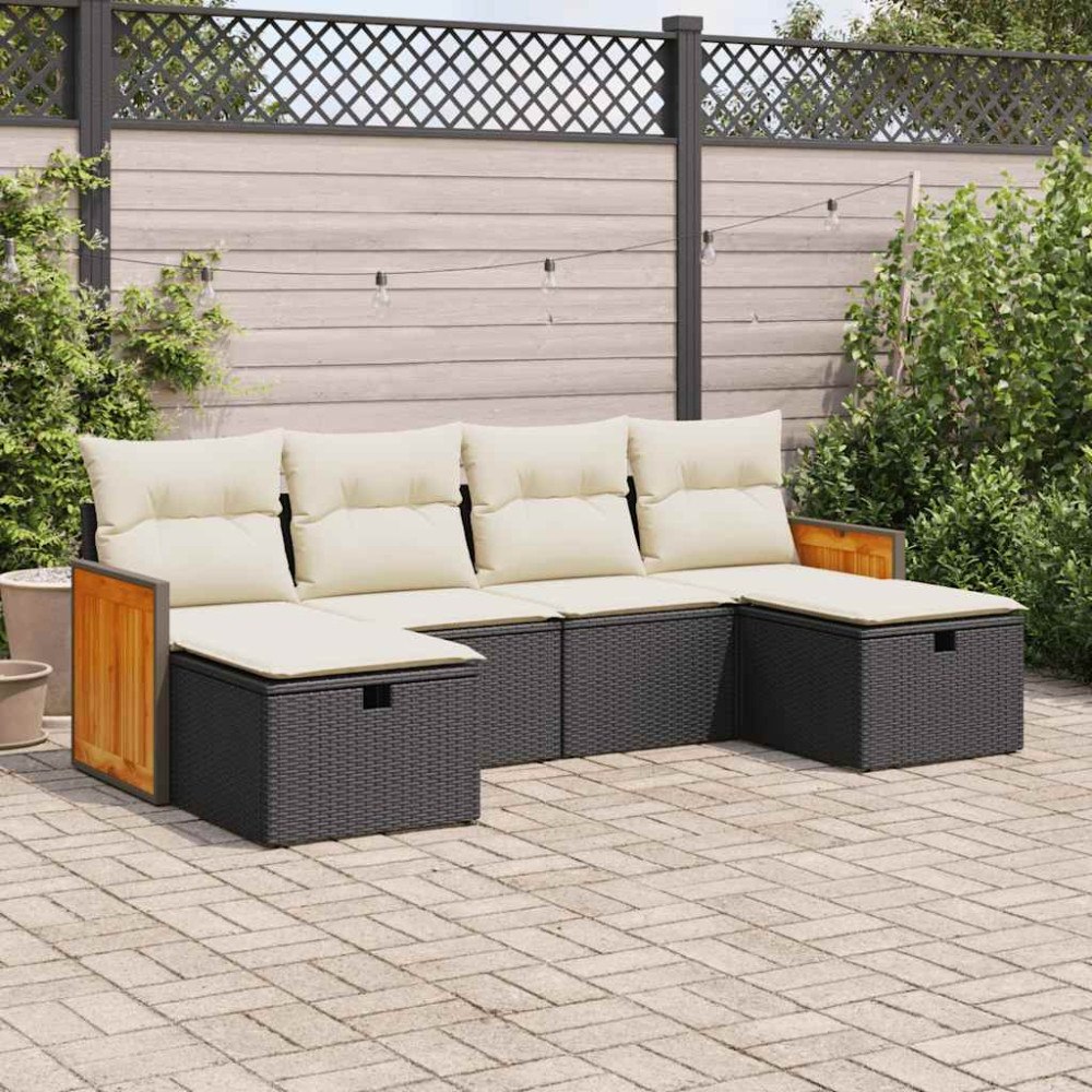 vidaXL Loungegrupp med dynor 6 delar svart konstrotting