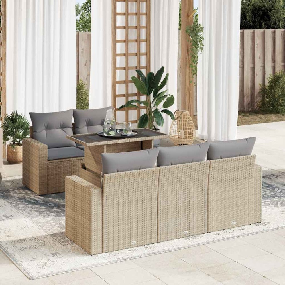 vidaXL Soffgrupp för trädgården med dynor 6 delar beige konstrotting