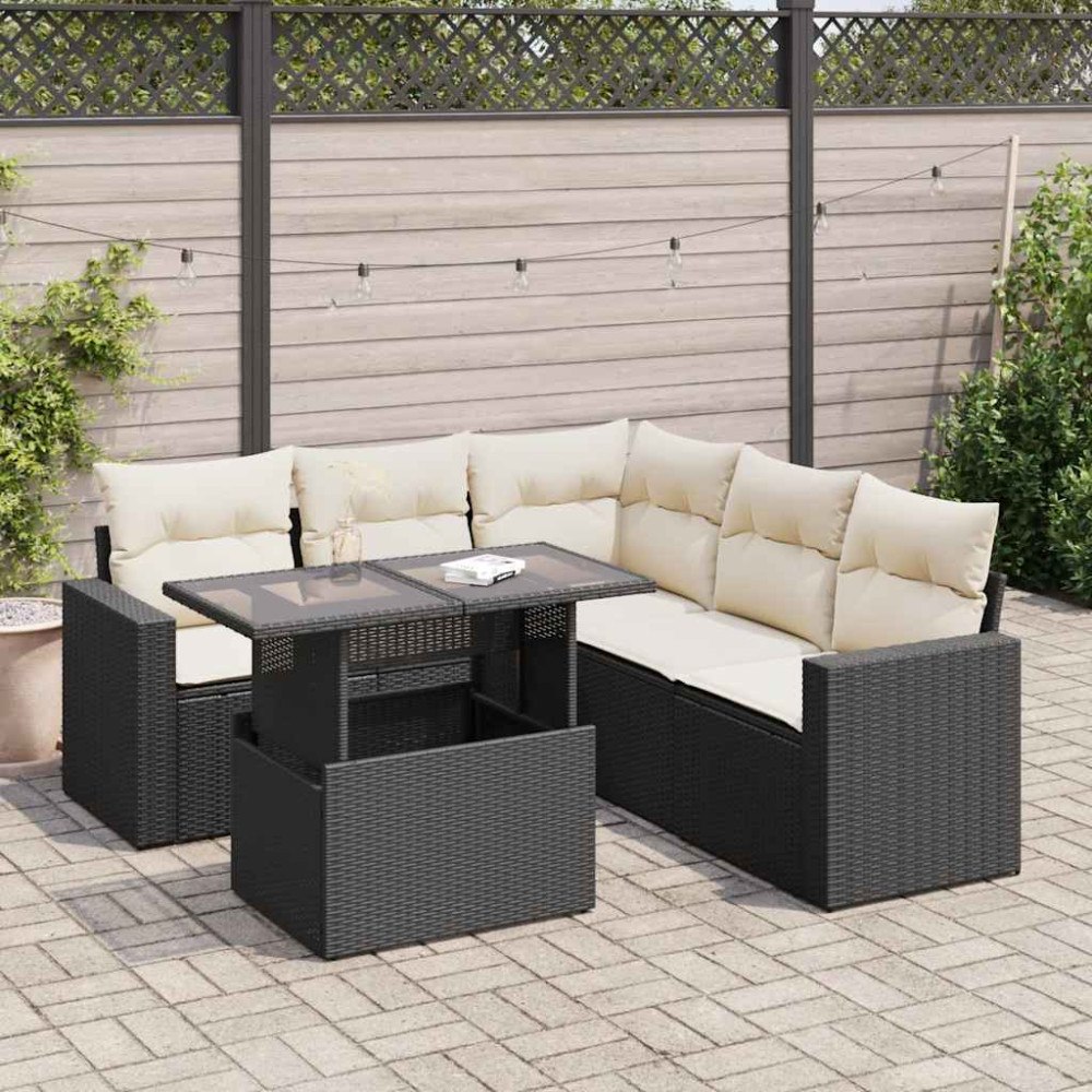 vidaXL Loungegrupp med dynor 6 delar svart konstrotting