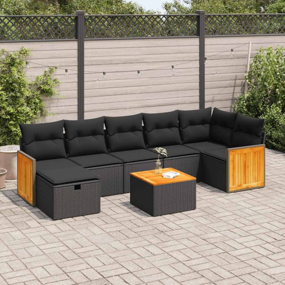 vidaXL Loungegrupp för trädgården med dynor 8 delar svart konstrotting