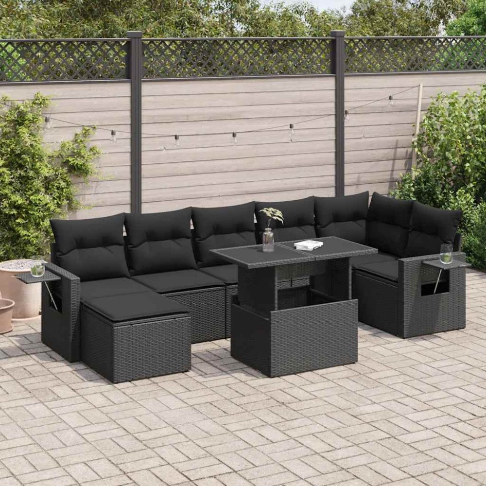 vidaXL Loungegrupp för trädgården med dynor 8 delar svart konstrotting