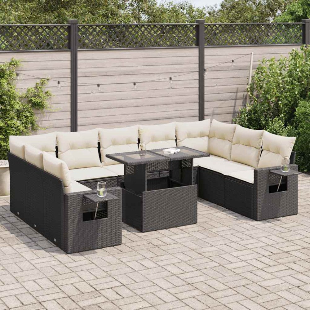 vidaXL Loungegrupp 10 delar med svarta dynor konstrotting