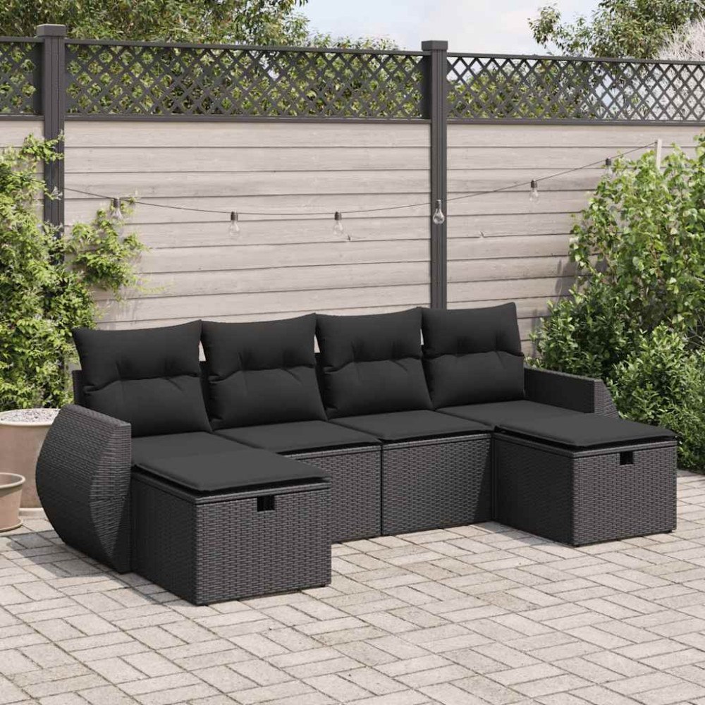 vidaXL Loungegrupp med dynor 6 delar svart konstrotting