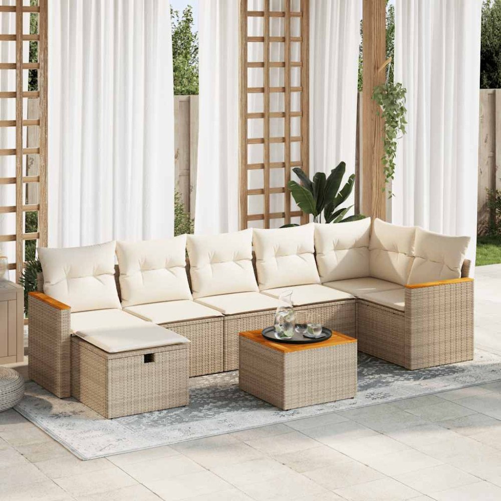 vidaXL Matgrupp för trädgården med dynor 8 delar beige konstrotting