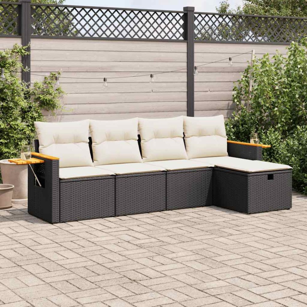 vidaXL Loungegrupp för trädgården med dynor 5 delar svart konstrotting