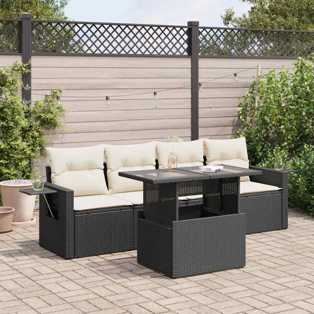 vidaXL Loungegrupp för trädgården med dynor 5 delar svart konstrotting