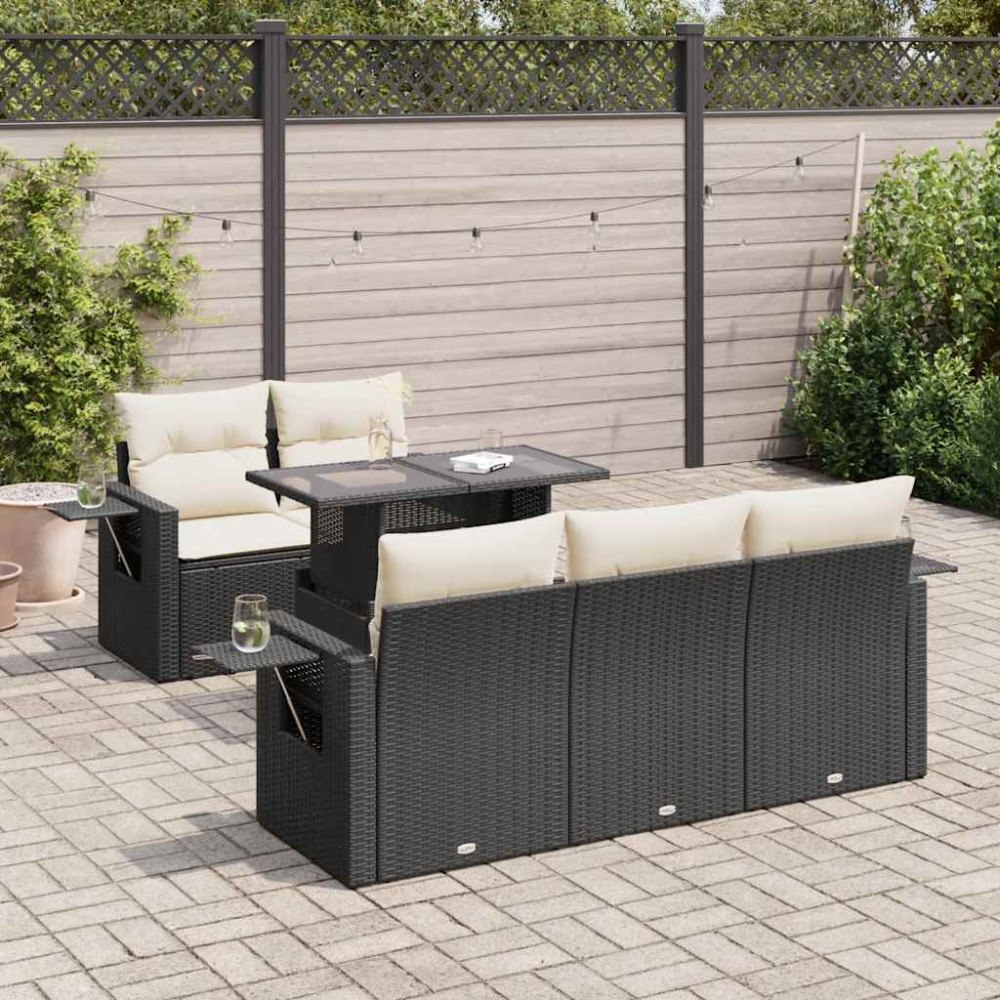 vidaXL Loungegrupp med dynor 6 delar svart konstrotting