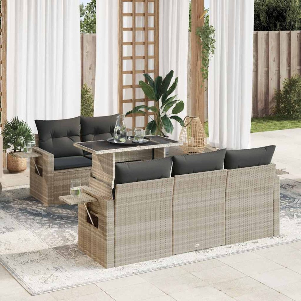 vidaXL Loungegrupp för trädgården m dynor 6 delar konstrotting ljusgrå