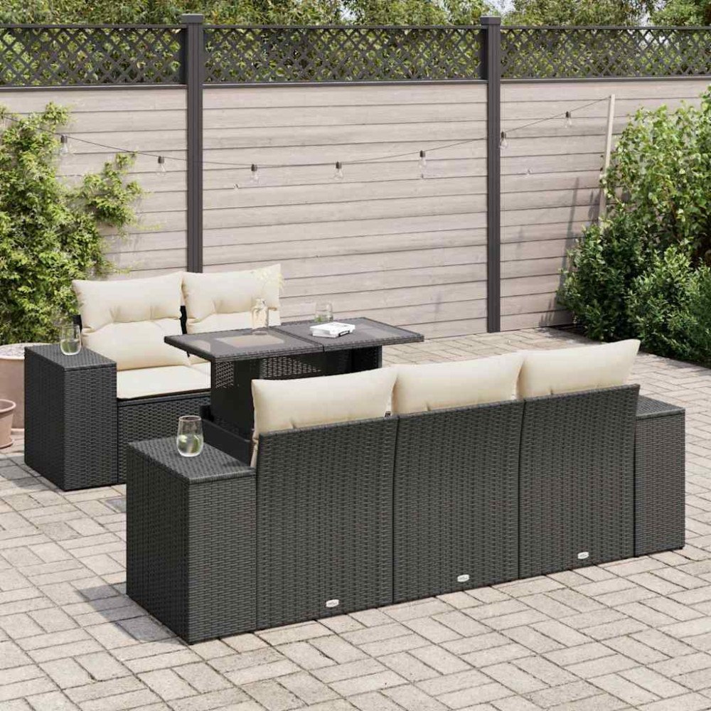 vidaXL Loungegrupp med dynor 6 delar svart konstrotting