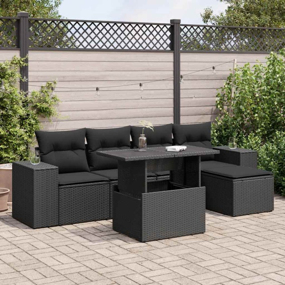 vidaXL Loungegrupp med dynor 6 delar svart konstrotting