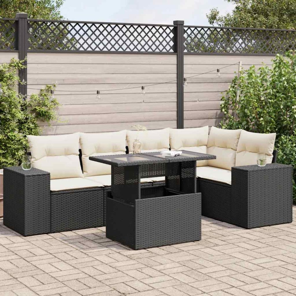 vidaXL Loungegrupp med dynor 6 delar svart konstrotting