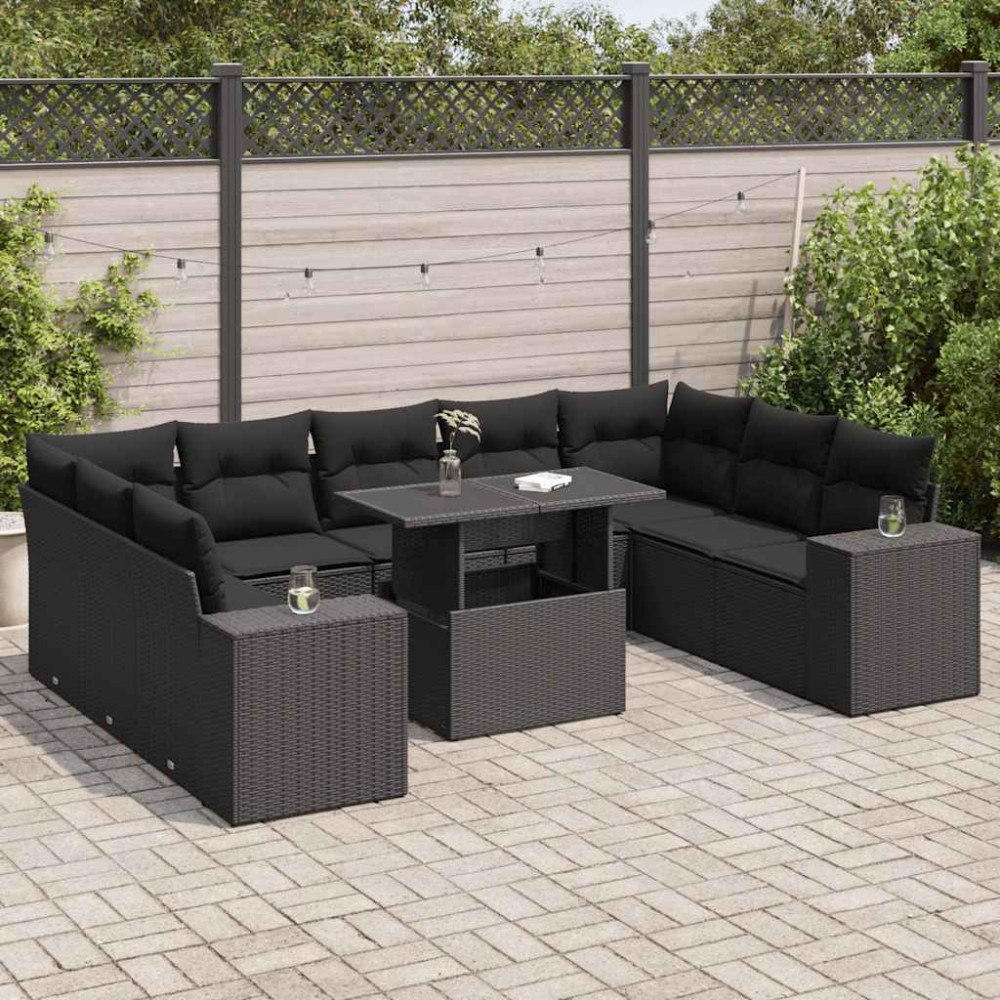 vidaXL Loungegrupp 10 delar med svarta dynor konstrotting