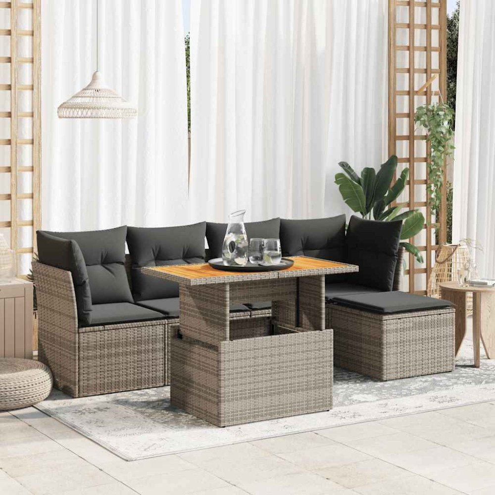 vidaXL Loungegrupp för trädgården med dynor 6 delar grå konstrotting