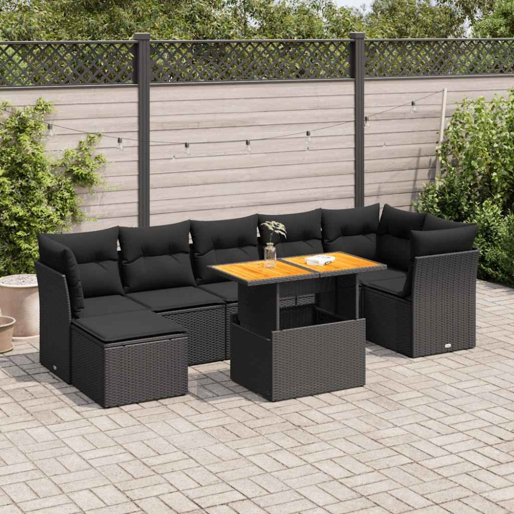 vidaXL Loungegrupp för trädgården med dynor 8 delar svart konstrotting