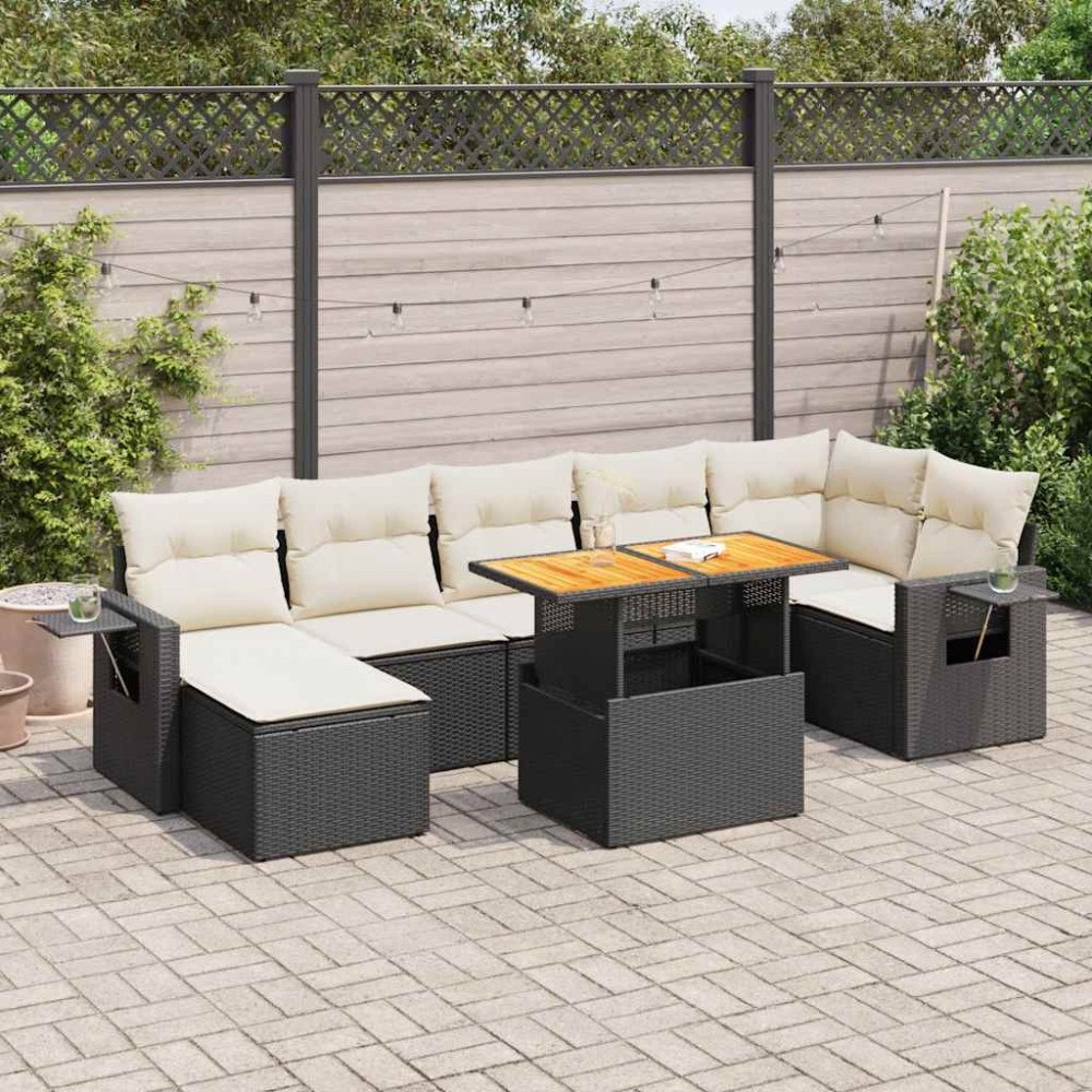 vidaXL Loungegrupp för trädgården med dynor 8 delar svart konstrotting