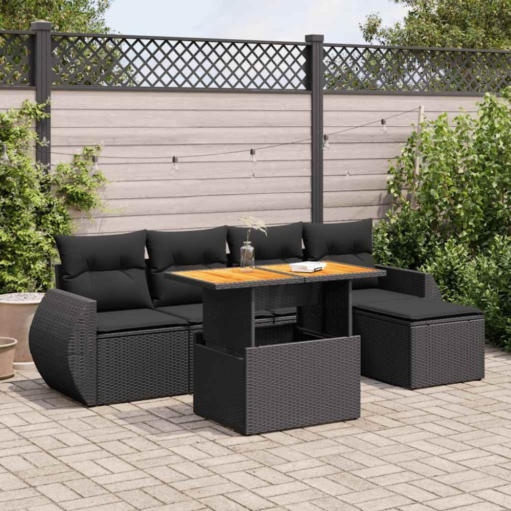 vidaXL Loungegrupp med dynor 6 delar svart konstrotting