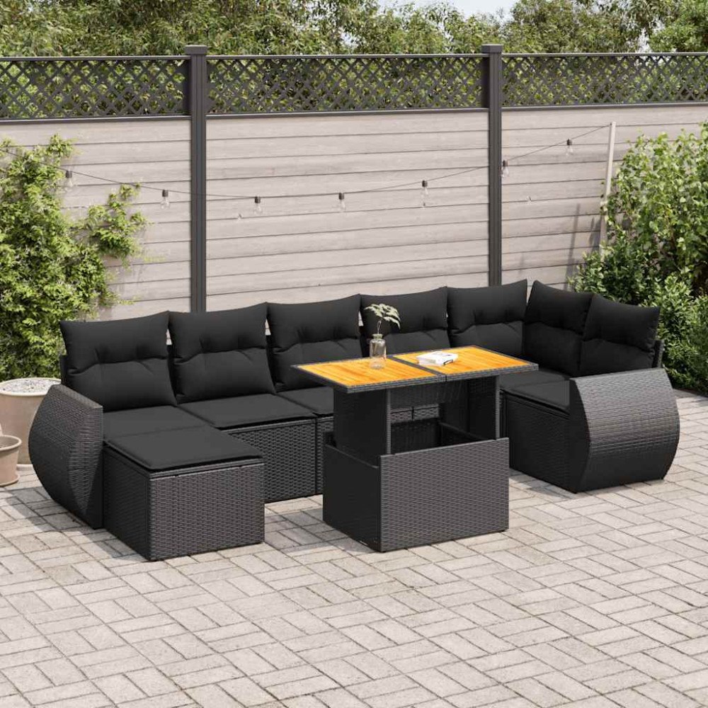 vidaXL Loungegrupp för trädgården med dynor 8 delar svart konstrotting