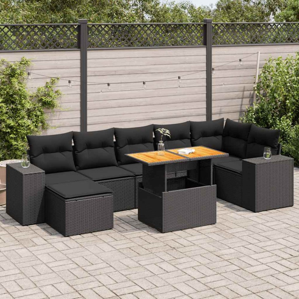 vidaXL Loungegrupp för trädgården med dynor 8 delar svart konstrotting