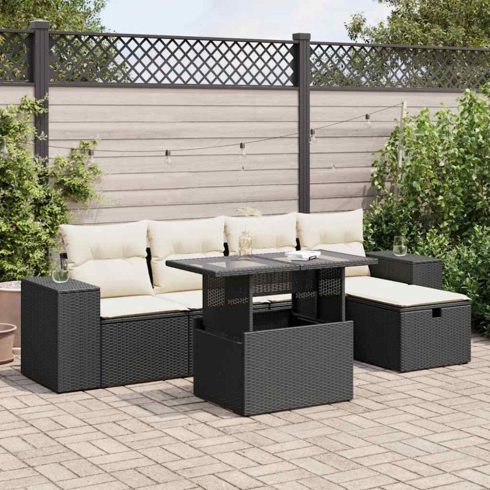 vidaXL Loungegrupp med dynor 6 delar svart konstrotting