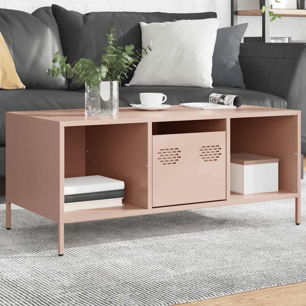 vidaXL Soffbord rosa 101,5x50x43,5 cm kallvalsat stål