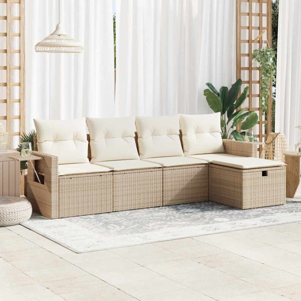 vidaXL Soffgrupp för trädgården med dynor 5 delar beige konstrotting