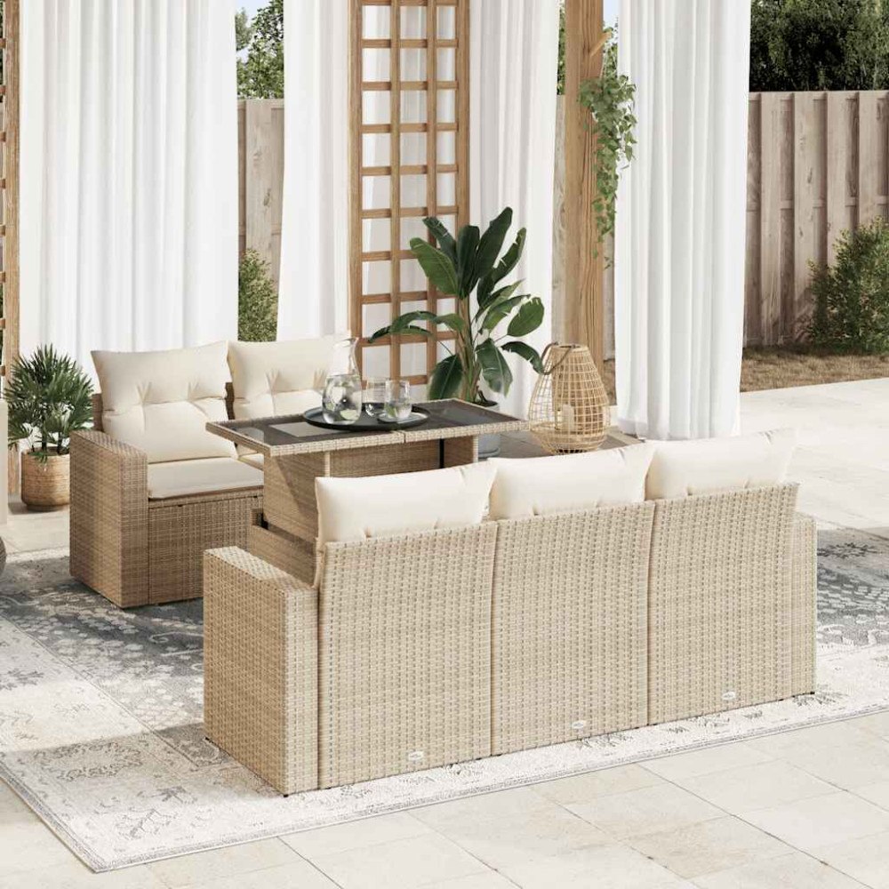 vidaXL Soffgrupp för trädgården med dynor 6 delar beige konstrotting