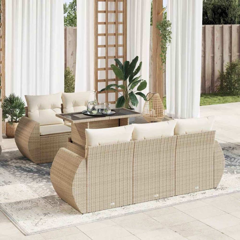 vidaXL Soffgrupp för trädgården med dynor 6 delar beige konstrotting