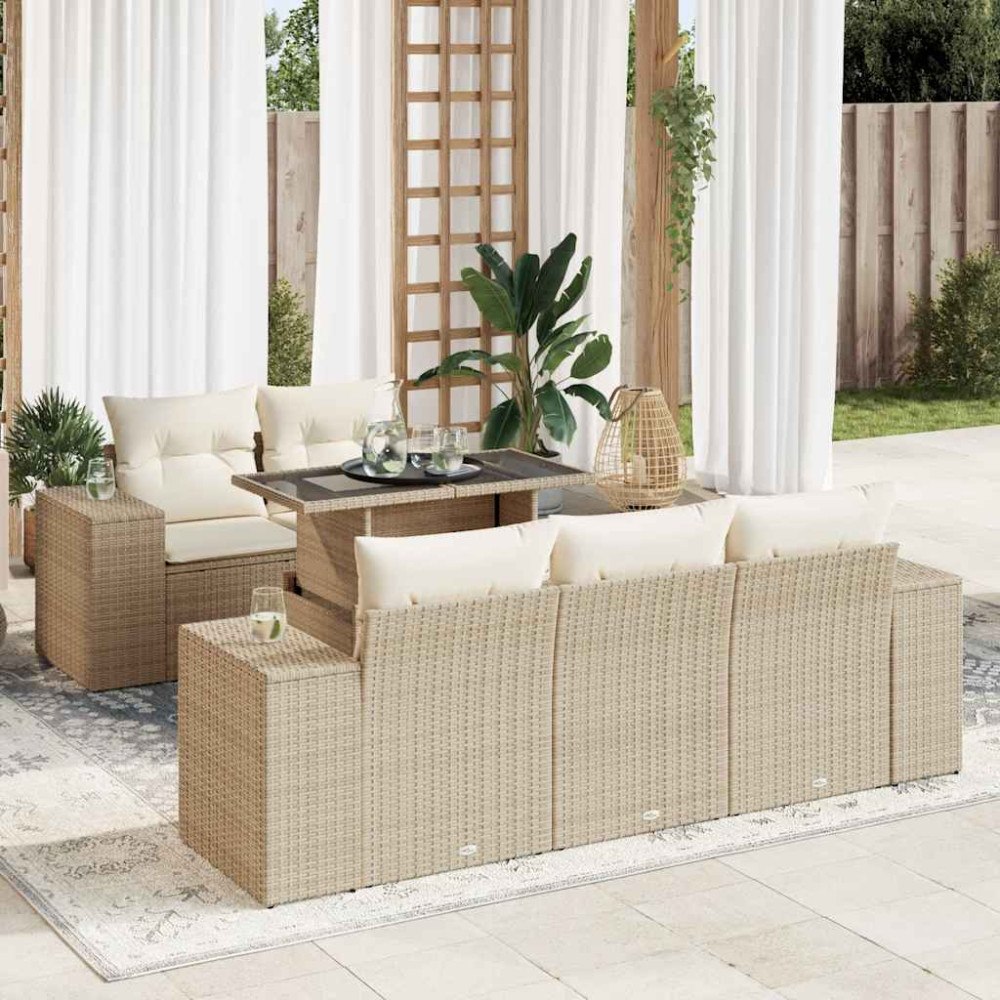 vidaXL Soffgrupp för trädgården med dynor 6 delar beige konstrotting