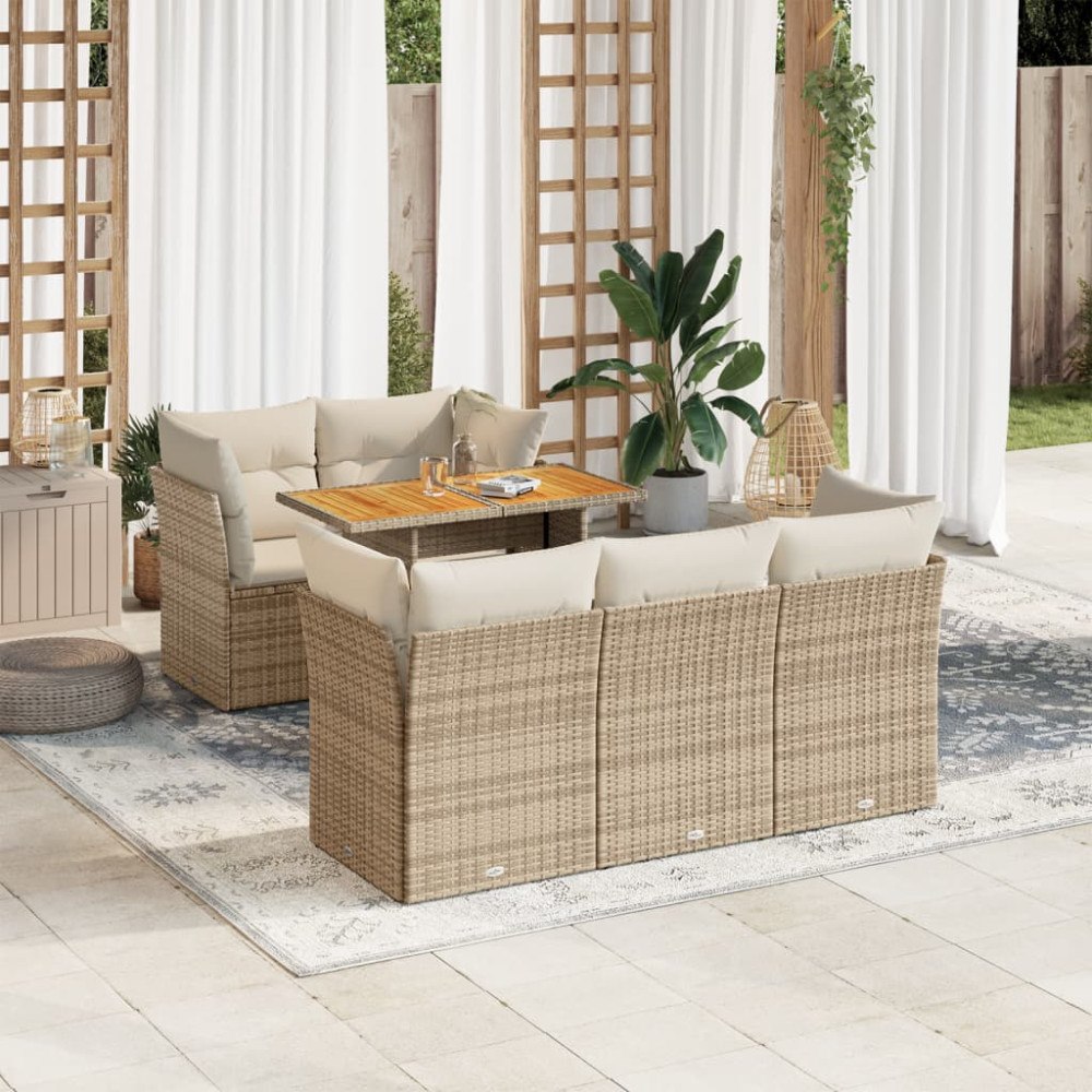 vidaXL Soffgrupp för trädgården med dynor 6 delar beige konstrotting