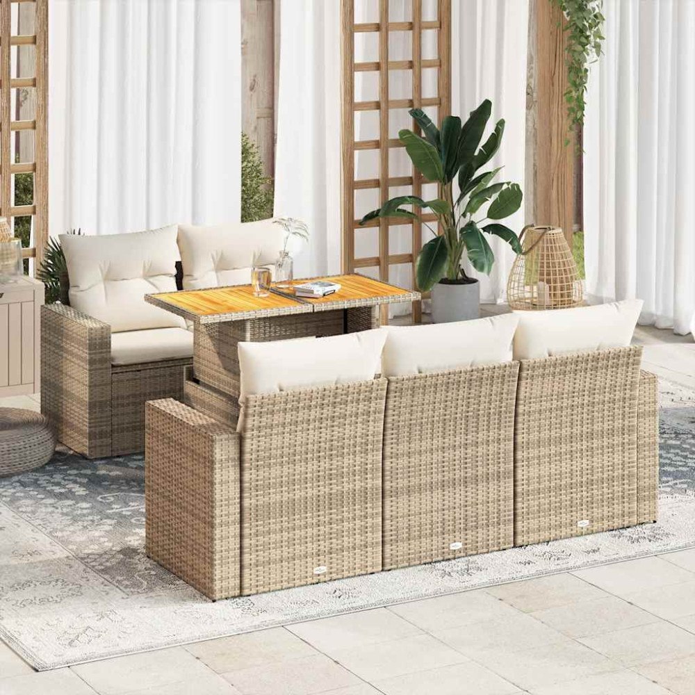 vidaXL Soffgrupp för trädgården med dynor 6 delar beige konstrotting