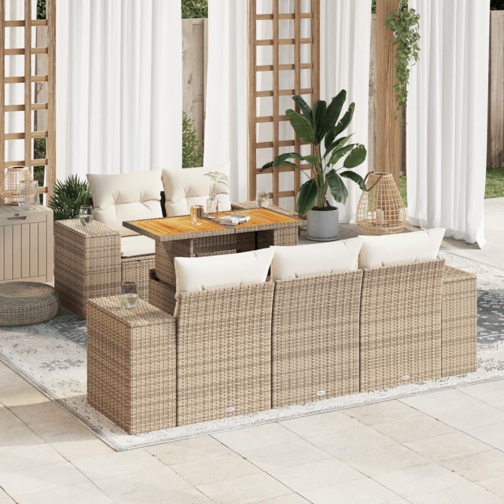 vidaXL Soffgrupp för trädgården med dynor 6 delar beige konstrotting
