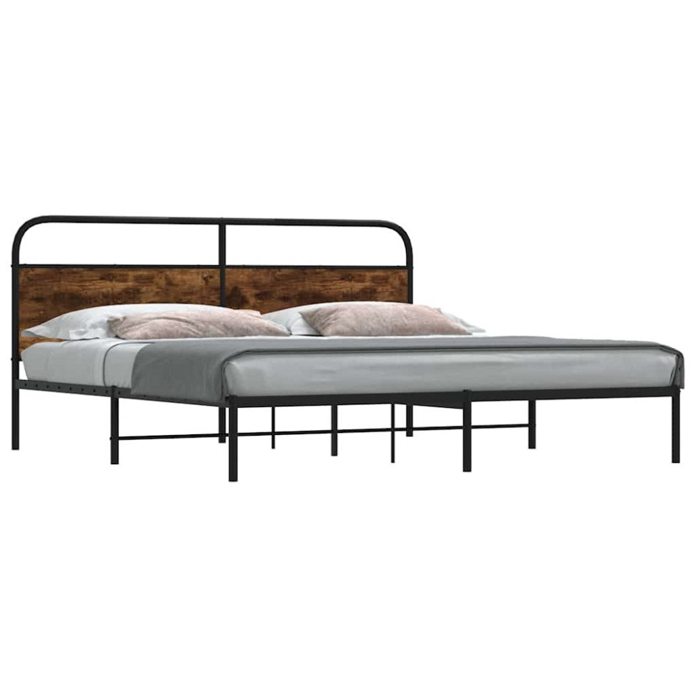 vidaXL Sängram utan madrass metall rökfärgad ek 193x203 cm