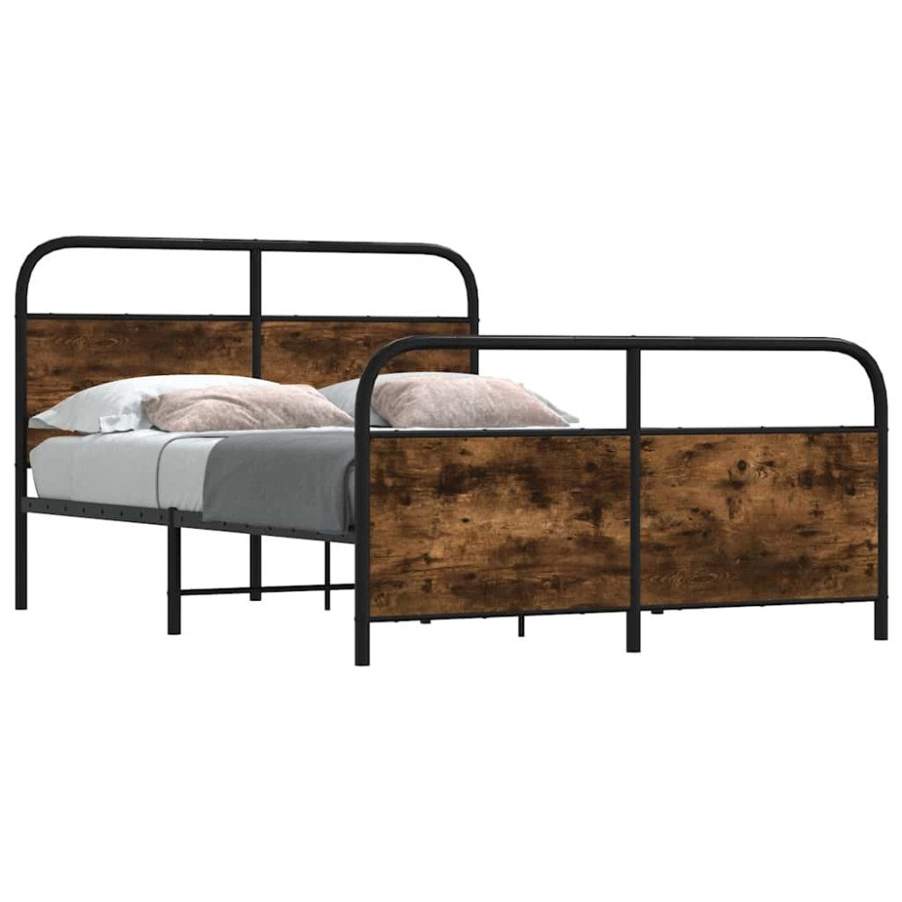 vidaXL Sängram utan madrass metall rökfärgad ek 140x190 cm