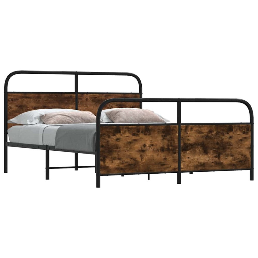 vidaXL Sängram utan madrass metall rökfärgad ek 183x213 cm