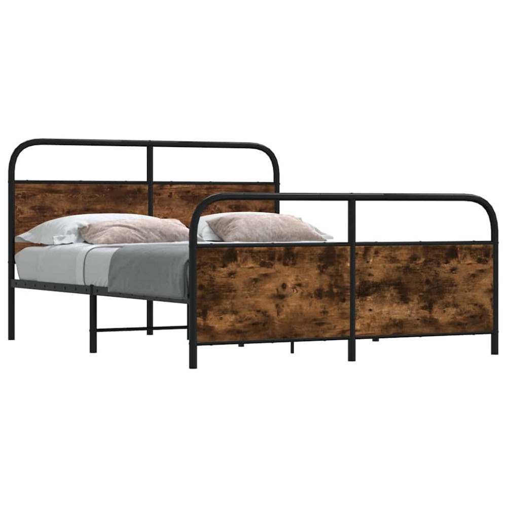 vidaXL Sängram utan madrass metall rökfärgad ek 193x203 cm