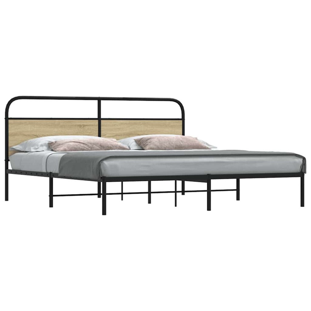vidaXL Sängram utan madrass metall sonoma-ek 183x213 cm