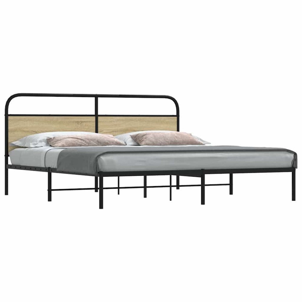vidaXL Sängram utan madrass metall sonoma-ek 200x200 cm